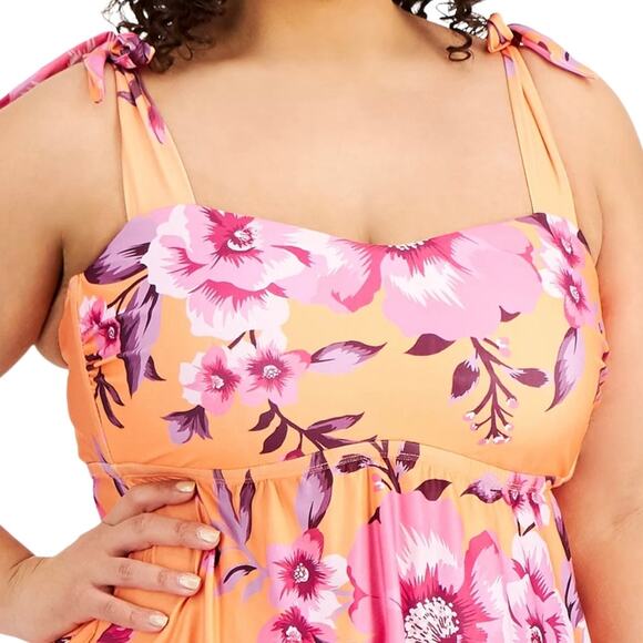 Becca Womens In Full Bloom Printed Tankini Swim Top Orange Multi Size 0X (14/16) - Picture 3 of 5